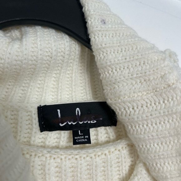 Lulus Freethinker Cream Studded Fringe Cropped Turtleneck Sweater large - Picture 8 of 15